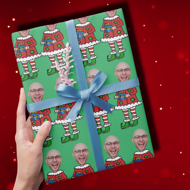 Custom Face Foto Elf Weihnachten Personalisiertes  Geschenkpapier (Von Creator hochgeladen)
