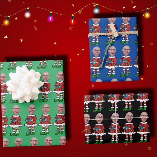 Custom Face Foto Elf Weihnachten Personalisiertes  Geschenkpapier Set (Von Creator hochgeladen)