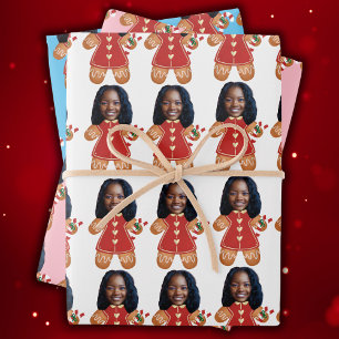 Custom Face Foto Gingerbread Frau Christmas Pink Geschenkpapier Set