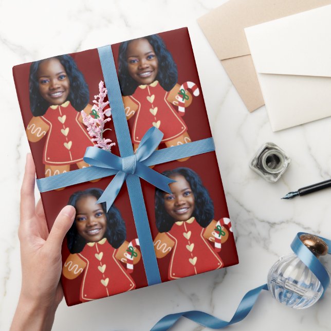 Custom Face Foto Gingerbread Frau Weihnachten Geschenkpapier (Schenken)