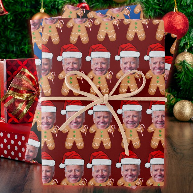 Custom Face Foto Gingerbread Joe biden Weihnachten Geschenkpapier Set (Von Creator hochgeladen)