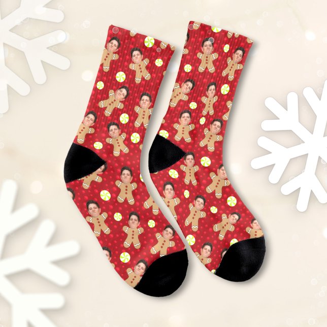 Custom Face Foto Gingerbrett Men Christmas Socks Socken (Von Creator hochgeladen)