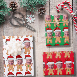 Custom Face Foto Gingerbrot Funny Joe biden Xmas Geschenkpapier Set