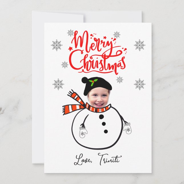 Custom Face Foto Niedlich Snowman Frohe Weihnachte Einladung (Vorderseite)
