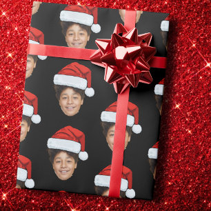 Custom Face Foto Santa Claus Hat Christmas Black Geschenkpapier