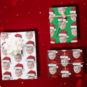 Custom Face Foto Weihnachtsmannmütze Weihnachten Geschenkpapier Set