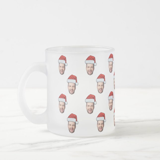 Custom Face Foto Weihnachtsmannmütze Weihnachtsges Mattglastasse (Links)