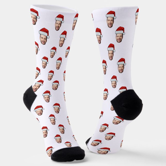 Custom Face Foto Weihnachtsmannmütze Weihnachtsges Socken (Gewinkelt)
