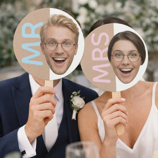 Custom Face Mr or Mrs Reception Game Paddles  Fächer
