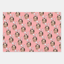 Custom Face Personalized Easter Bunny Ears Photo Geschenkpapier Set