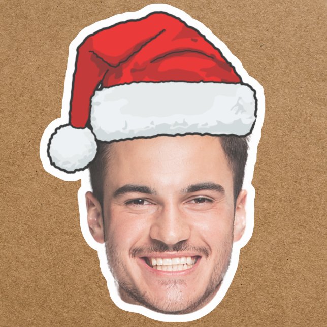 Custom Face Photo Santa Hat Christmas Aufkleber (Von Creator hochgeladen)