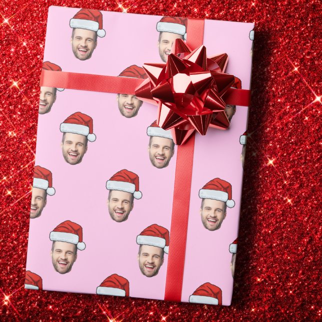 Custom Face Photo Santa Hat Christmas Gift Pink Geschenkpapier (Von Creator hochgeladen)
