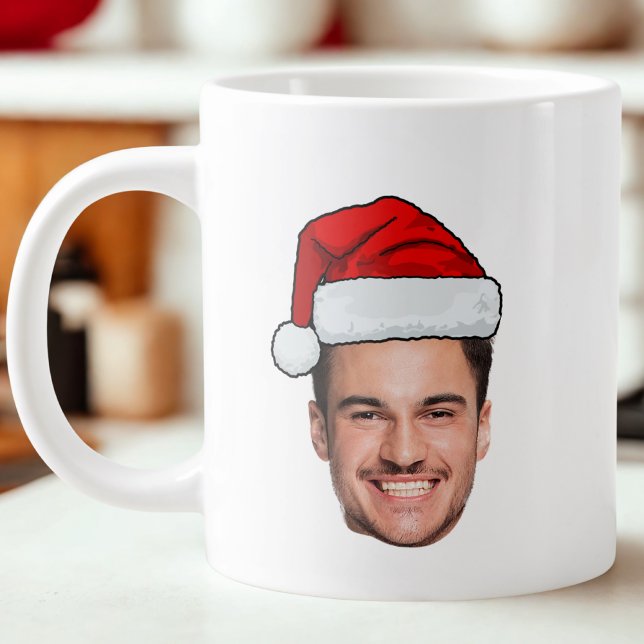 Custom Face Photo Santa Hat Christmas Jumbo-Tasse (Von Creator hochgeladen)
