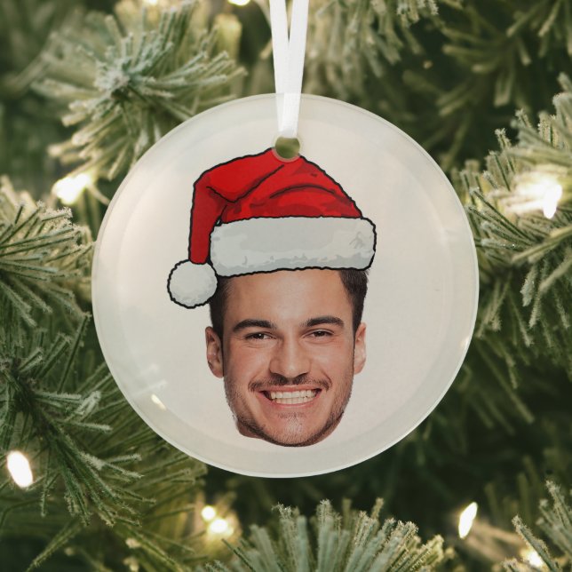 Custom Face Photo Santa Hat Christmas Ornament Aus Glas (InSitu)