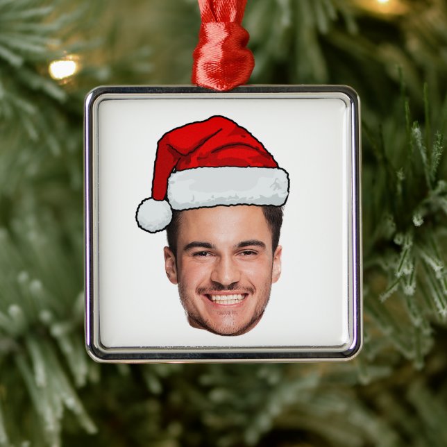 Custom Face Photo Santa Hat Christmas Ornament Aus Metall (Baum)