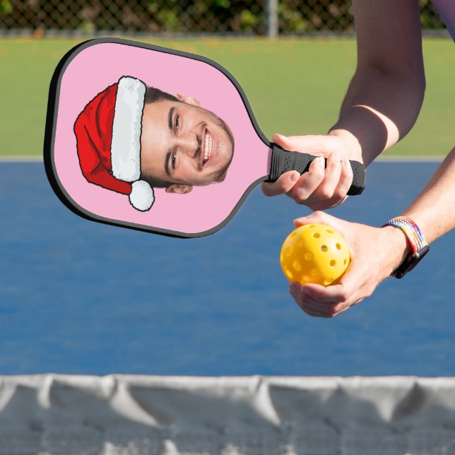 Custom Face Photo Santa Hat Christmas Pink Pickleball Schläger (InSitu)