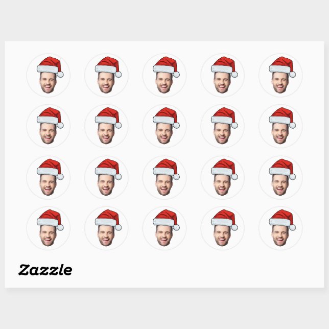 Custom Face Photo Santa Hat Christmas Runder Aufkleber (Blatt)