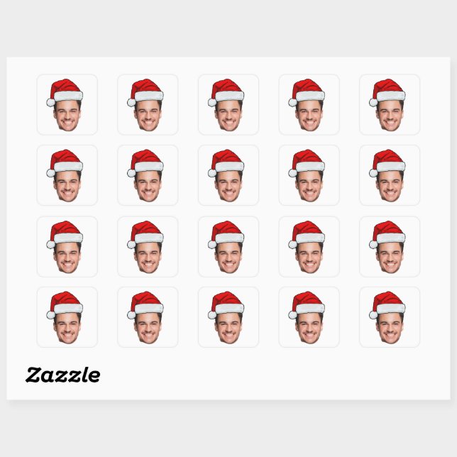 Custom Face Photo Santa Hat Christmas Sheet of 20 Quadratischer Aufkleber (Blatt)