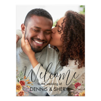 Custom Fall Floral Foto Modernes Hochzeitszeichen