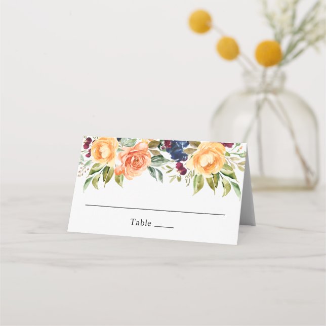 Custom Fall Floral Watercolor Hochzeit Platzkarte (Vorderseite)