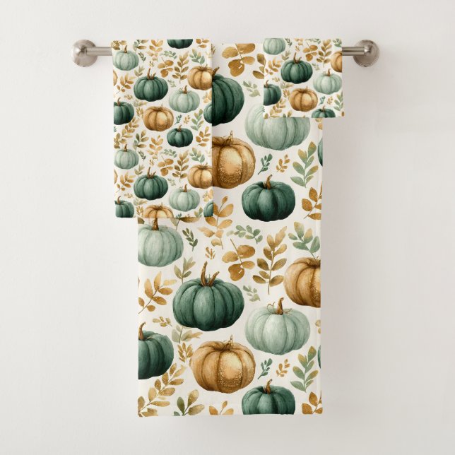 Custom Fall Pumpkin Foto Frame Badhandtuch Set (Insitu)