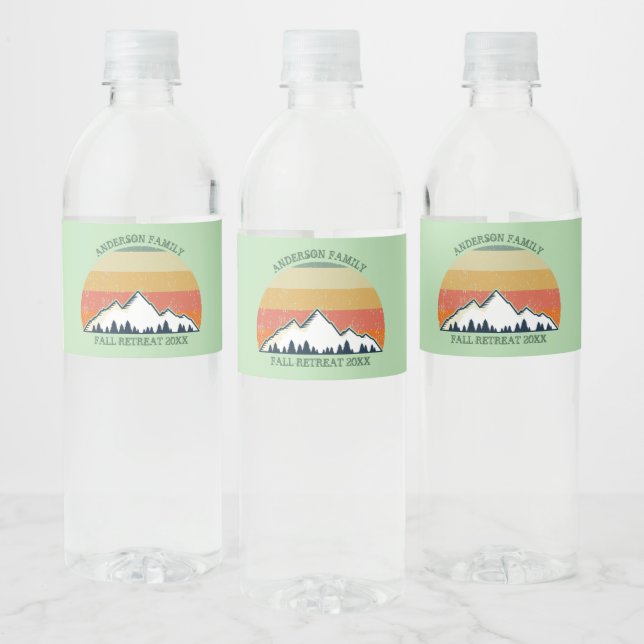 Custom Fall Retreat Sunset Mountain Party Wasserflaschenetikett (Flaschen)