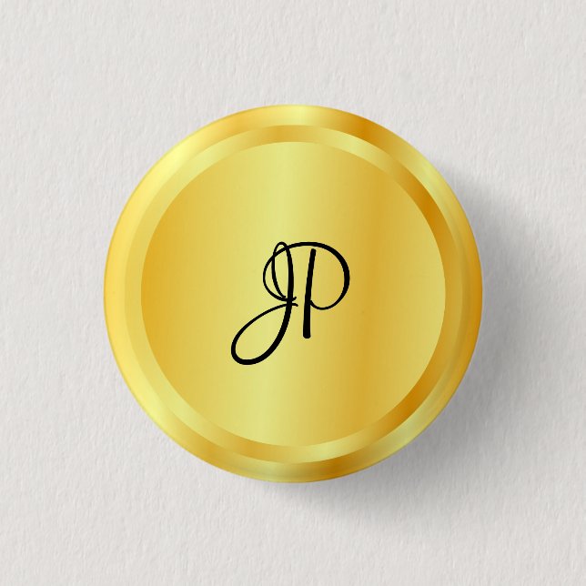 Custom Falsch Gold Metallic Look Monogram Elegant Button (Vorderseite)