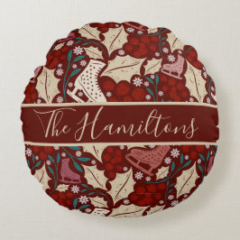 Custom Familienname Cosy Vintage Weihnachts-Bliss Rundes Kissen