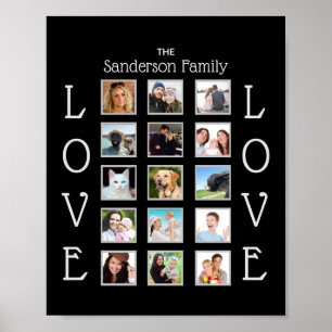 Custom Family 15 Foto Collage Liebe Black Poster