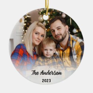 Custom Family 2 Foto & Name Weihnachten 2023 Gesch Keramik Ornament
