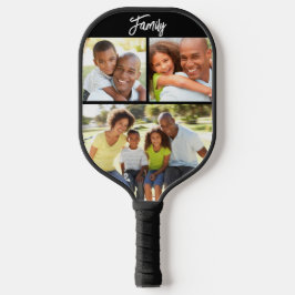 Custom Family 3 Foto Collage Trendy Black Pickleball Schläger
