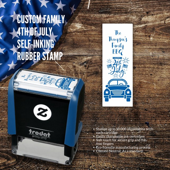 Custom Family 4. Juli Selbstfarbige Briefmarke Permastempel (Custom Family 4th of July BBQ Car Self-inking Stamp)