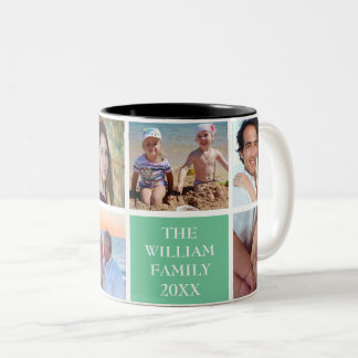 Custom Family 6 Foto Collage Seaform Green Zweifarbige Tasse