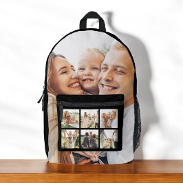 Custom Family 7 Foto Collage Black Bedruckter Rucksack