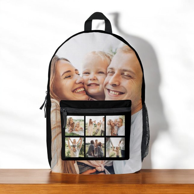 Custom Family 7 Foto Collage Black Bedruckter Rucksack (Von Creator hochgeladen)