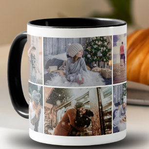 Custom Family 8 Foto Collage Holiday Keepake Tasse