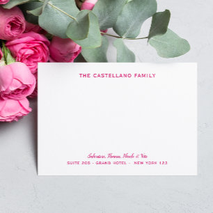 Custom Family Address Cursive Names HOT PINK Mitteilungskarte