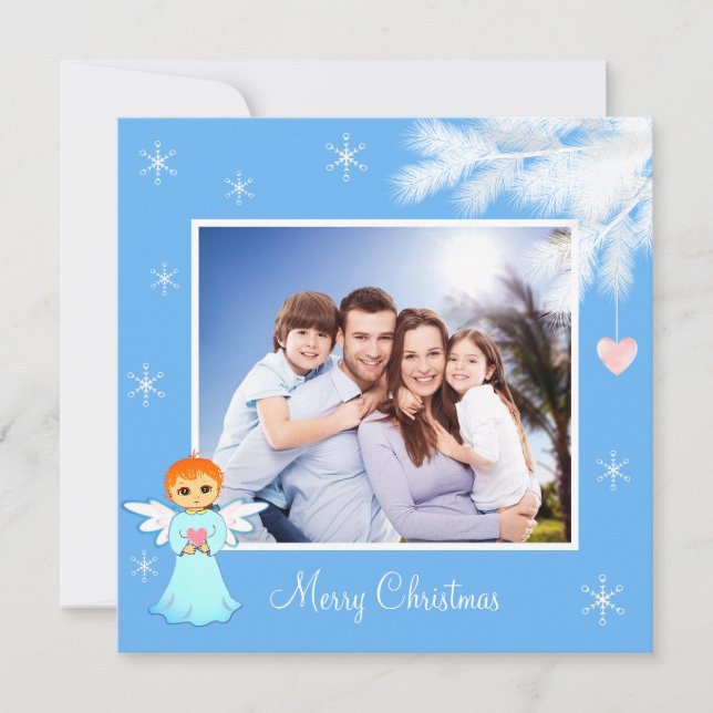 Custom Family & Angel on Light Blue Christmas (Vorderseite)