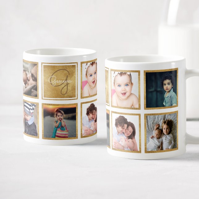 Custom Family Baby Foto Collage Trendy Gold Kaffeetasse (Von Creator hochgeladen)