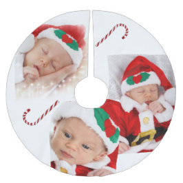 Custom Family Baby Fotos Candy Canes Weihnachten Polyester Weihnachtsbaumdecke