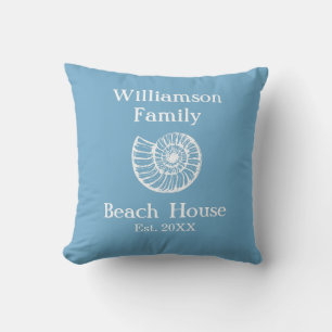 Custom Family Beach House Muscheln Blue Kissen
