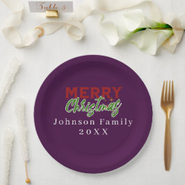 Custom Family Christmas Lila Papierplatte Pappteller