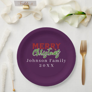 Custom Family Christmas Lila Papierplatte Pappteller