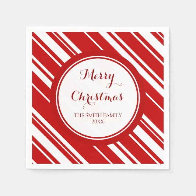 Custom Family Christmas Red Stripes Napkins Serviette (Vorderseite)