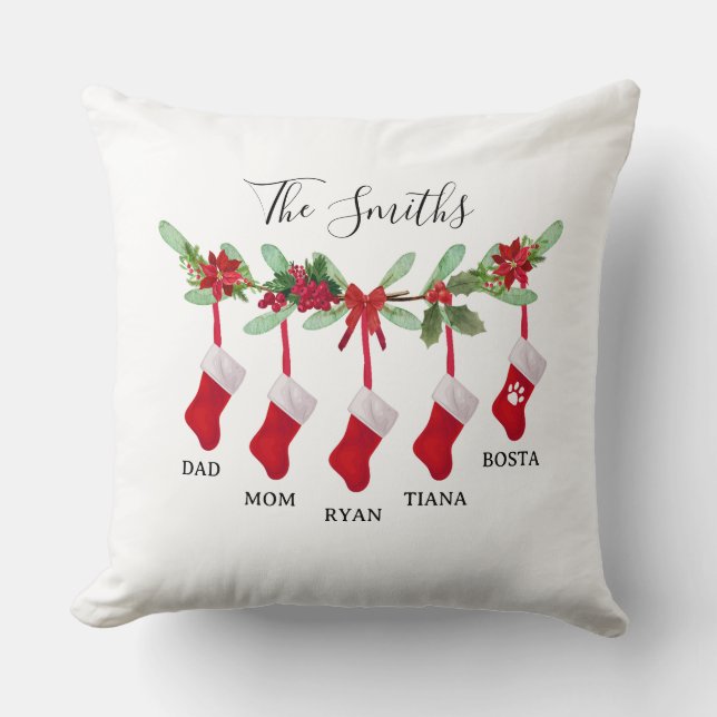 Custom Family Christmas Stocking Throw Pillow Kissen (Vorderseite)