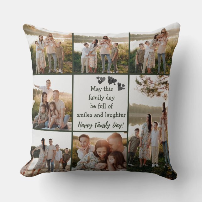 Custom Family Day Collage Foto Throw Pillow Kissen (Vorderseite)