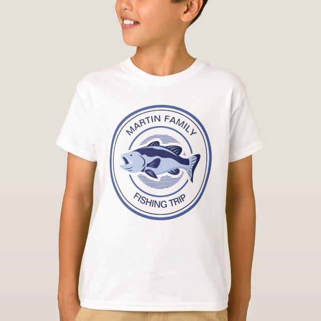 Custom Family Fishing Trip Blue Lake Bass Kids T-Shirt (Vorderseite)