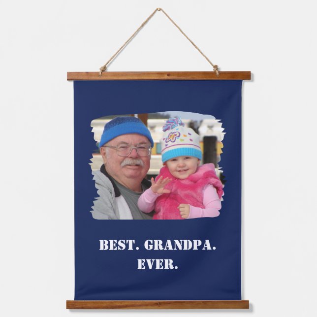 Custom Family Foto Abuelo Nonno Bestes Opa je Wandteppich Mit Holzrahmen (Vorderseite)