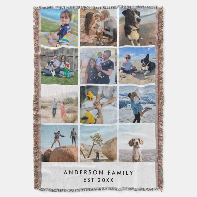 Custom Family Foto Blanket 12 Foto Woven Throw Decke (Vorderseite Vertikal)