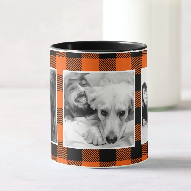 Custom Family Foto Buffalo Kariertes Muster Orange Tasse (Von Creator hochgeladen)